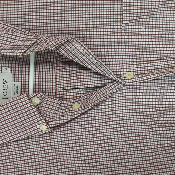 J Crew Red White Windowpane Plaid Cotton Button Up Size Large - Picture 3 of 7